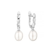 Cercei argint cu perle naturale albe și cristale, cu tortițe DiAmanti SK25476EL_W-G Cercei argint cu perle naturale albe și cristale, cu tortițe DiAmanti SK25476EL_W-G